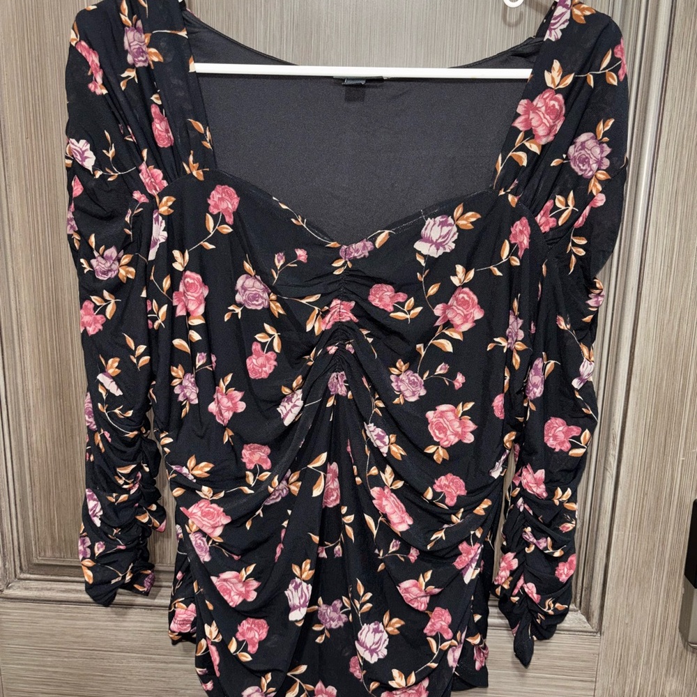 Torrid Black Floral Ruched Blouse